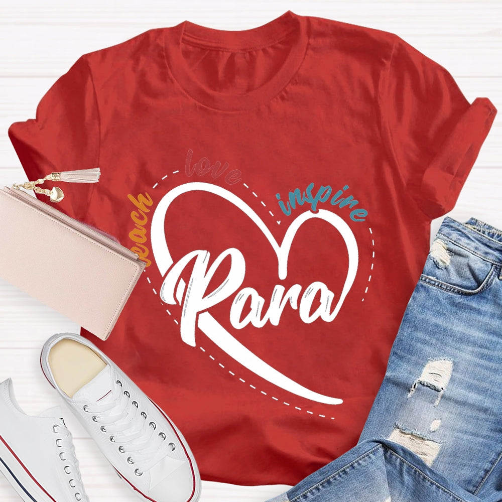 Para Teach Love Inspire Heart Print And Colorful Lettering T-shirt