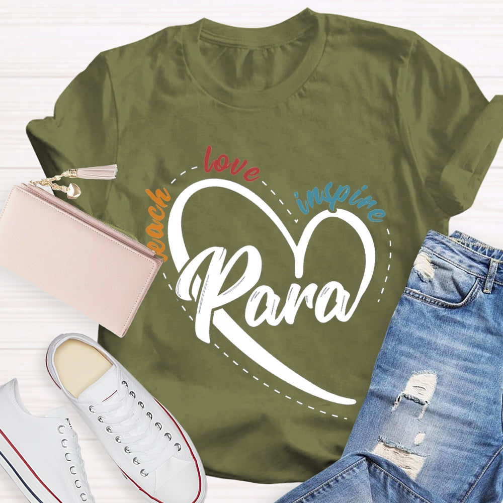 Para Teach Love Inspire Heart Print And Colorful Lettering T-shirt