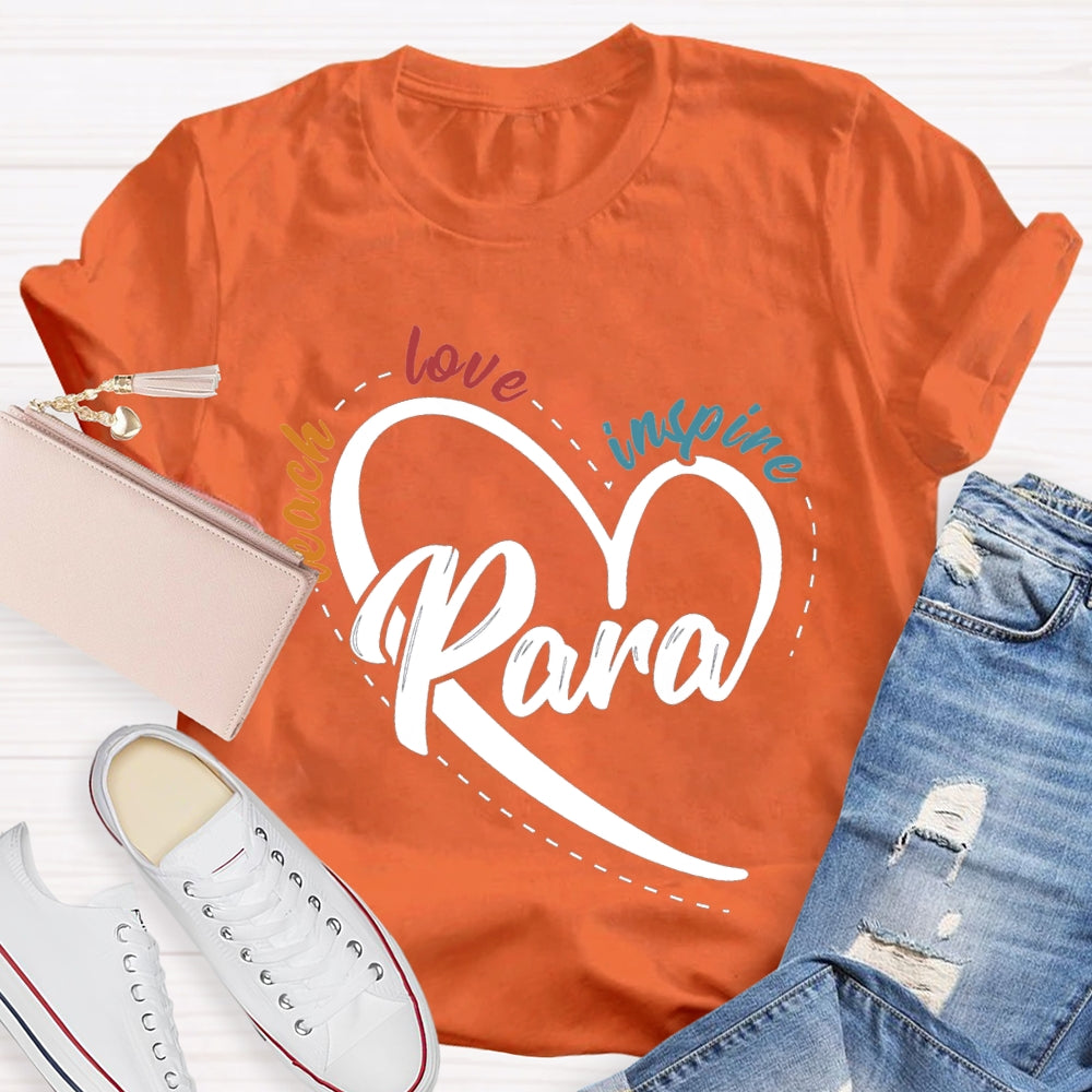 Para Teach Love Inspire Heart Print And Colorful Lettering T-shirt