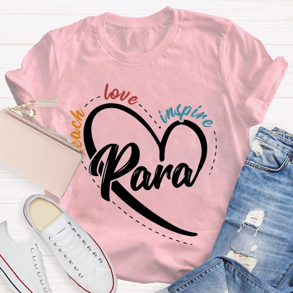 Para Teach Love Inspire Heart Print And Colorful Lettering T-shirt