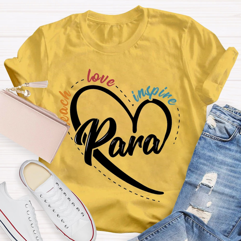 Para Teach Love Inspire Heart Print And Colorful Lettering T-shirt