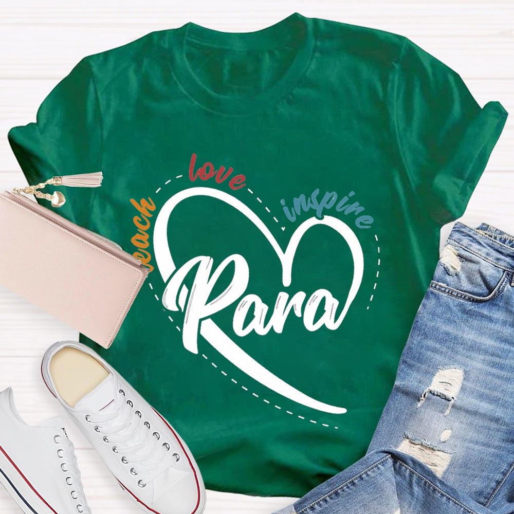 Para Teach Love Inspire Heart Print And Colorful Lettering T-shirt