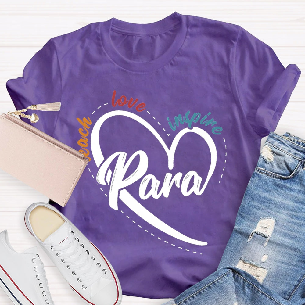 Para Teach Love Inspire Heart Print And Colorful Lettering T-shirt