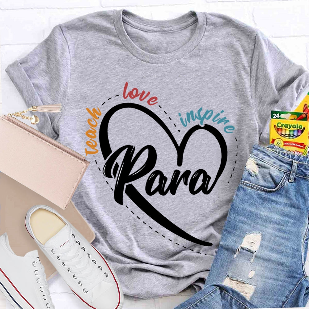 Para Teach Love Inspire Heart Print And Colorful Lettering T-shirt