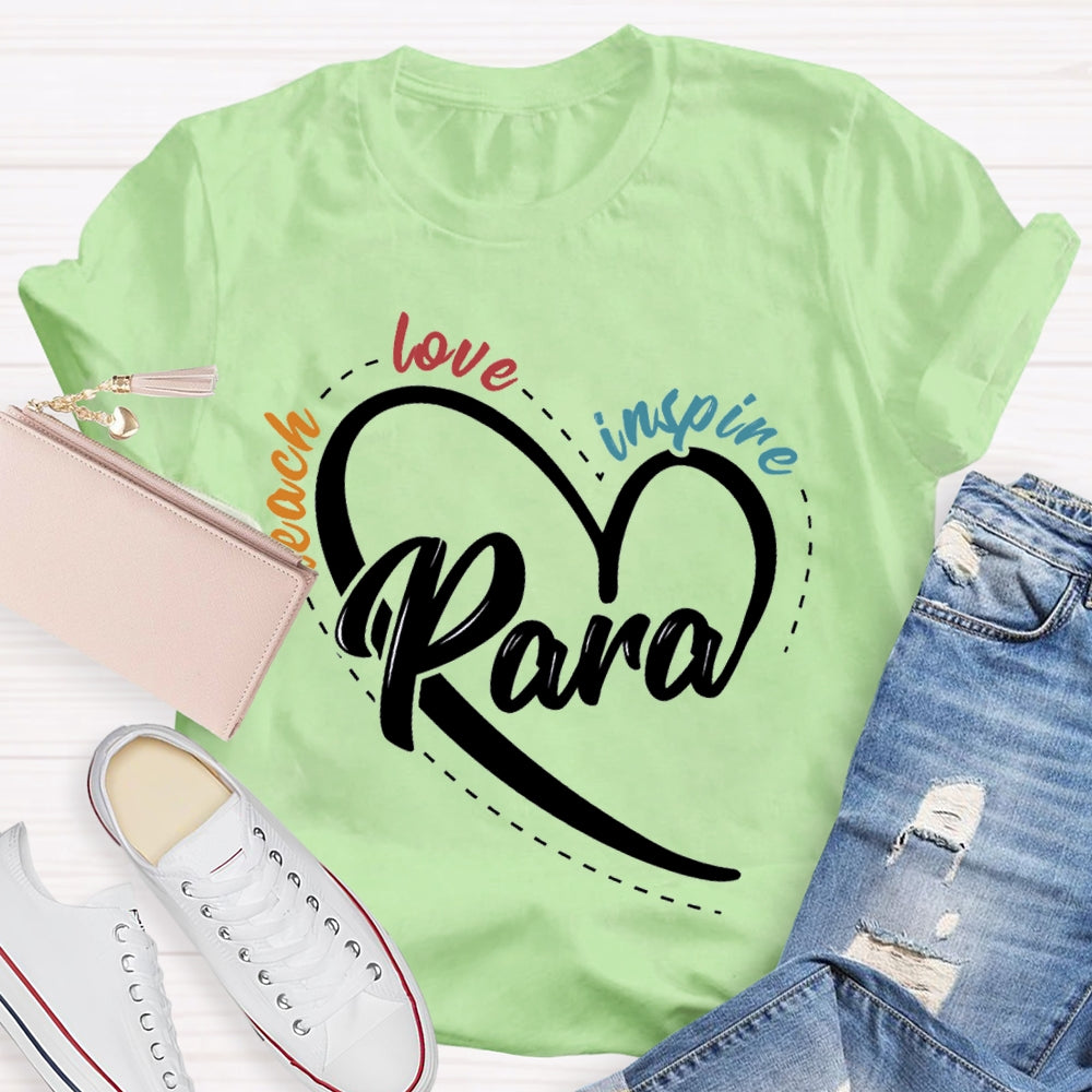 Para Teach Love Inspire Heart Print And Colorful Lettering T-shirt