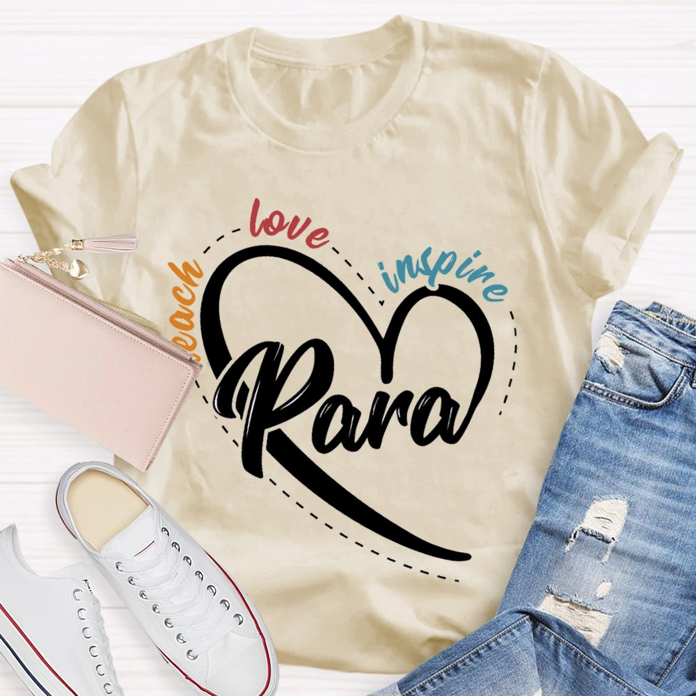 Para Teach Love Inspire Heart Print And Colorful Lettering T-shirt