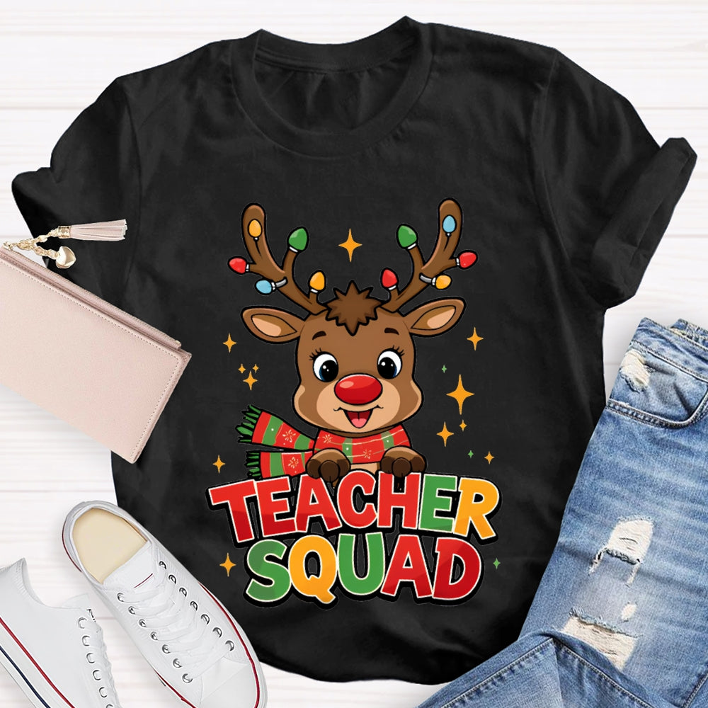 Teacher Squad Christmas Reindeer And Christmas Lights T-shirt