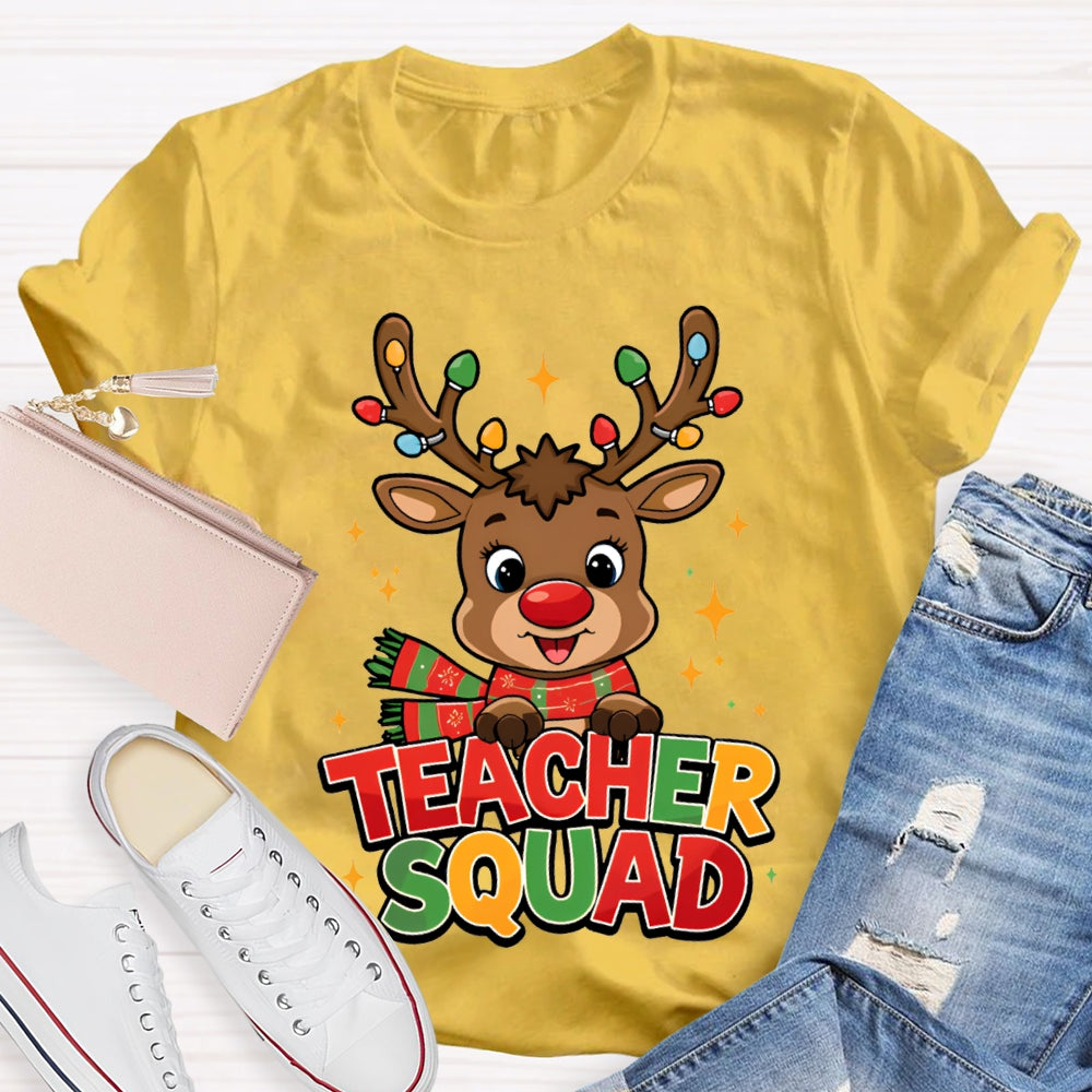 Teacher Squad Christmas Reindeer And Christmas Lights T-shirt