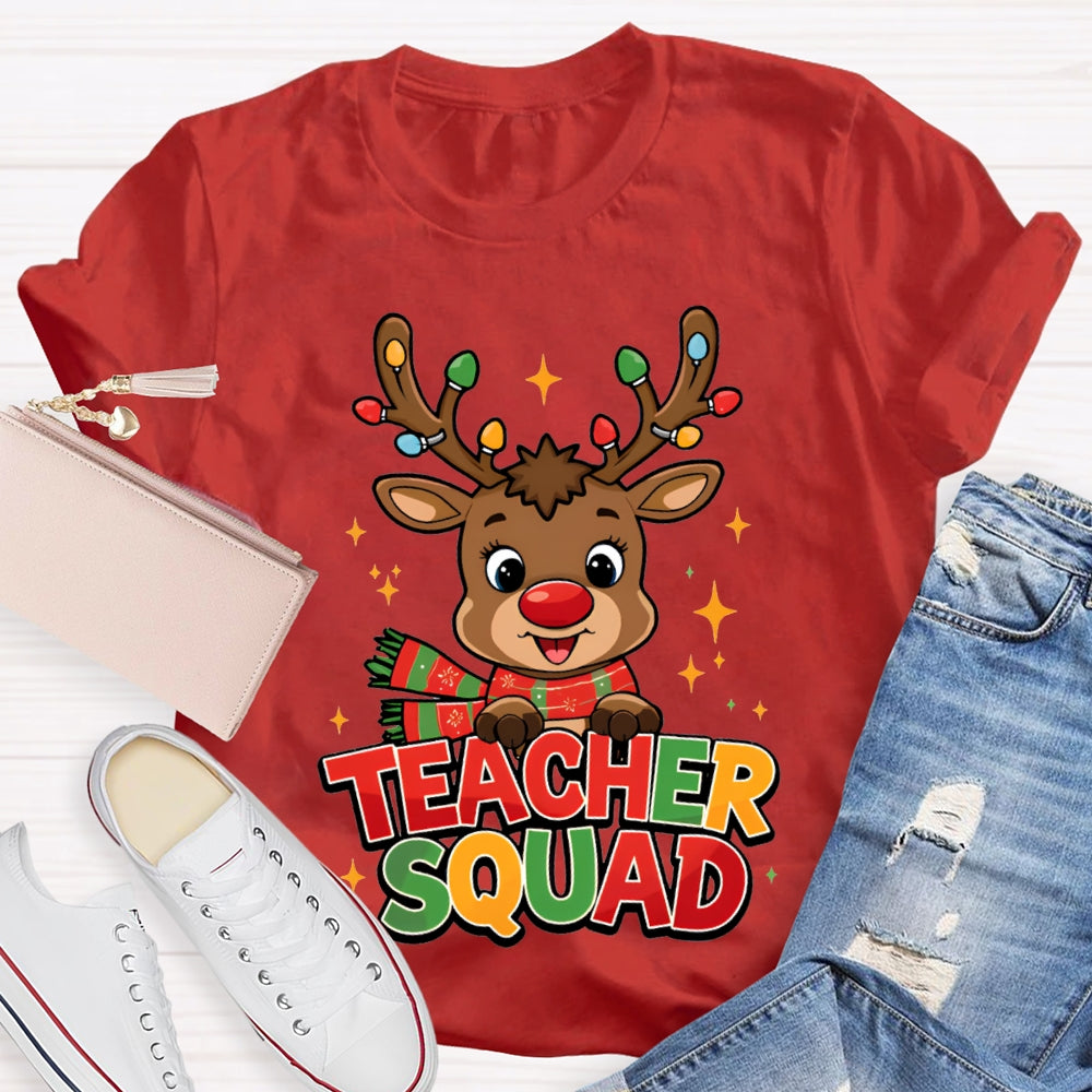 Teacher Squad Christmas Reindeer And Christmas Lights T-shirt