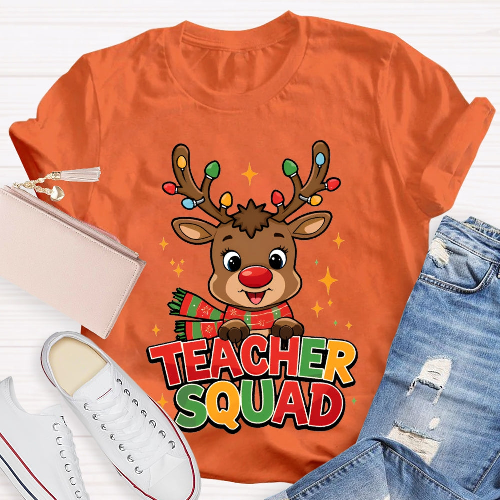 Teacher Squad Christmas Reindeer And Christmas Lights T-shirt