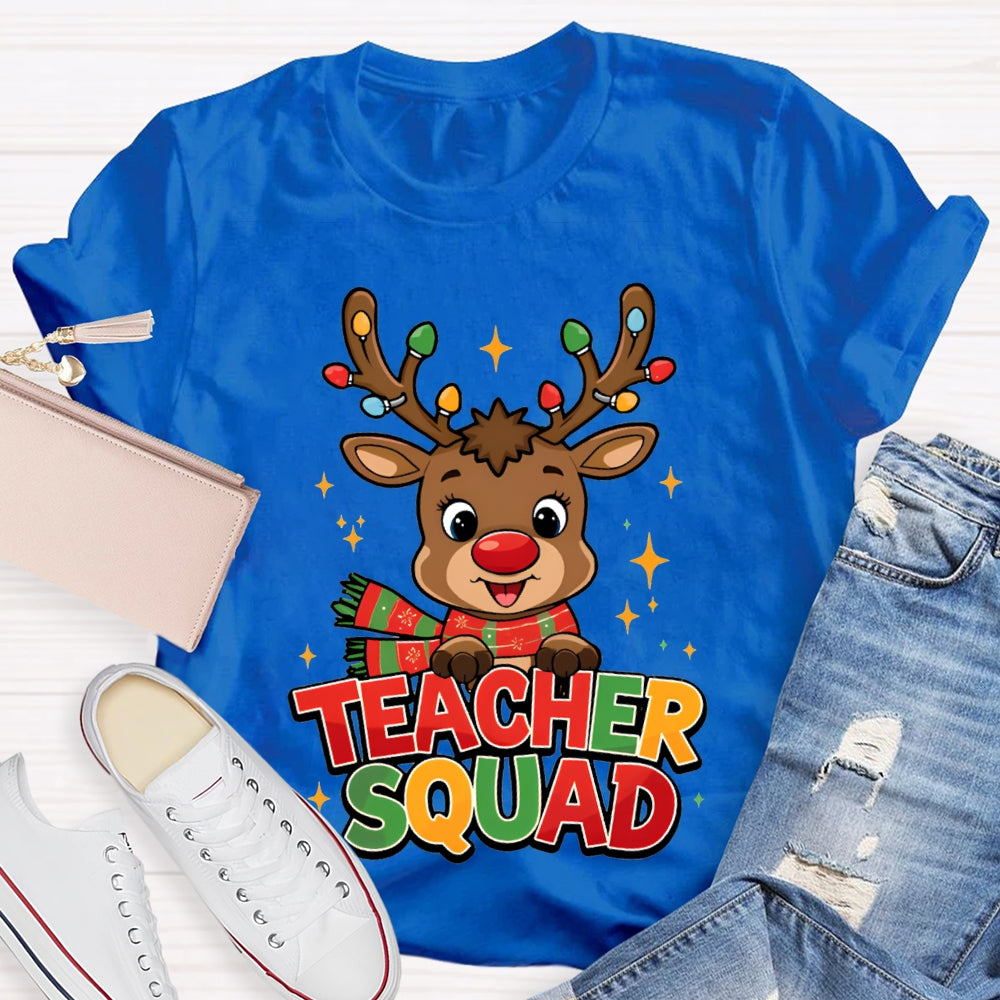 Teacher Squad Christmas Reindeer And Christmas Lights T-shirt