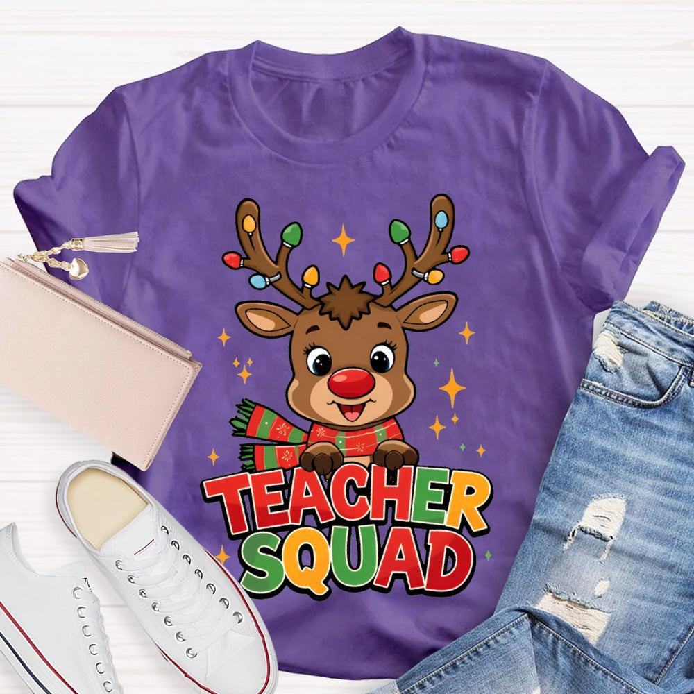 Teacher Squad Christmas Reindeer And Christmas Lights T-shirt