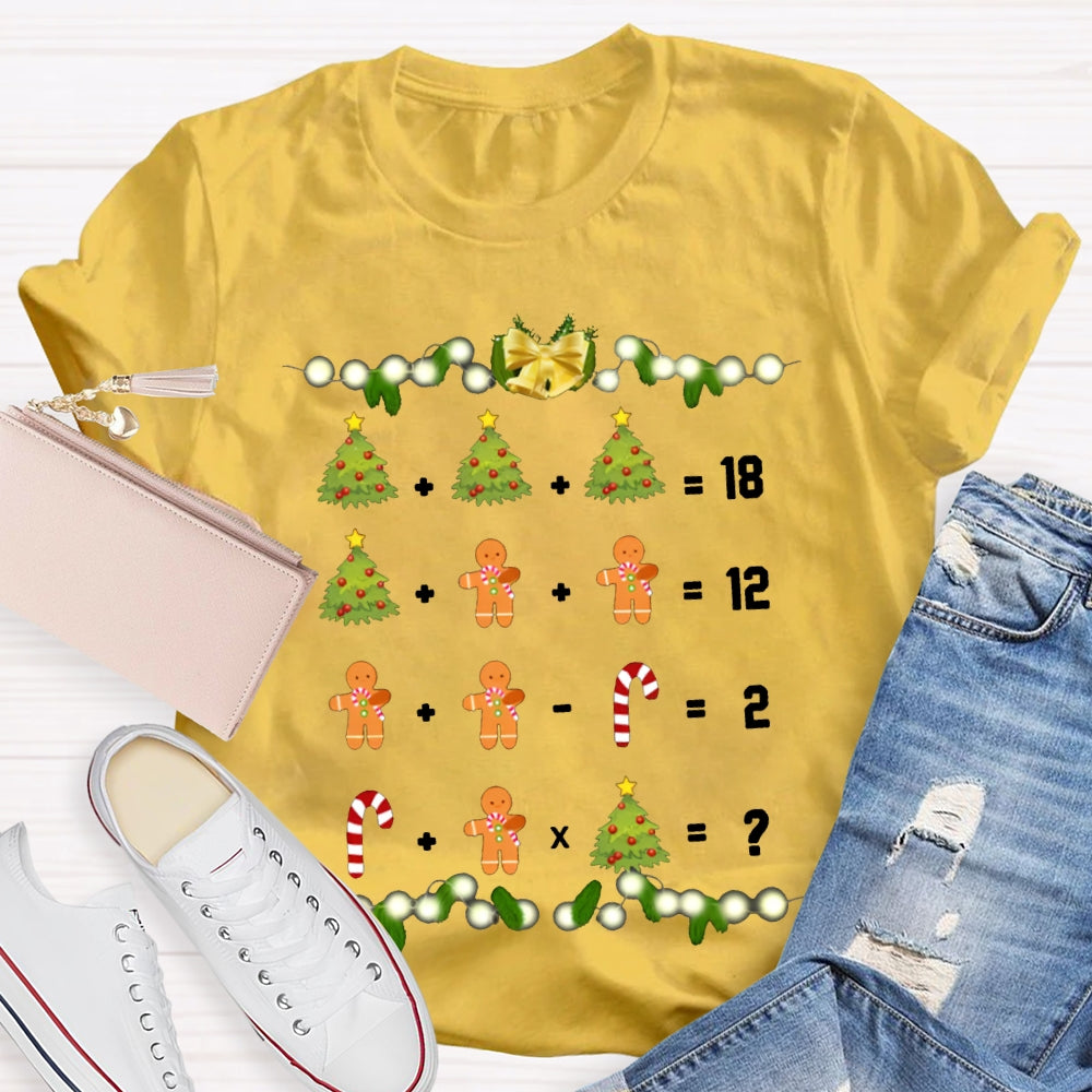 Christmas Tree Candies And Cookies Math Teacher Christmas T-shirt