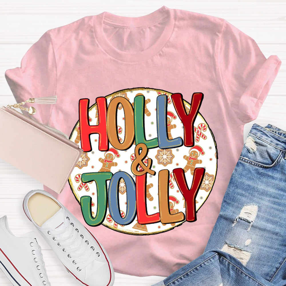 Holly And Jolly Christmas Vibes Print T-shirt