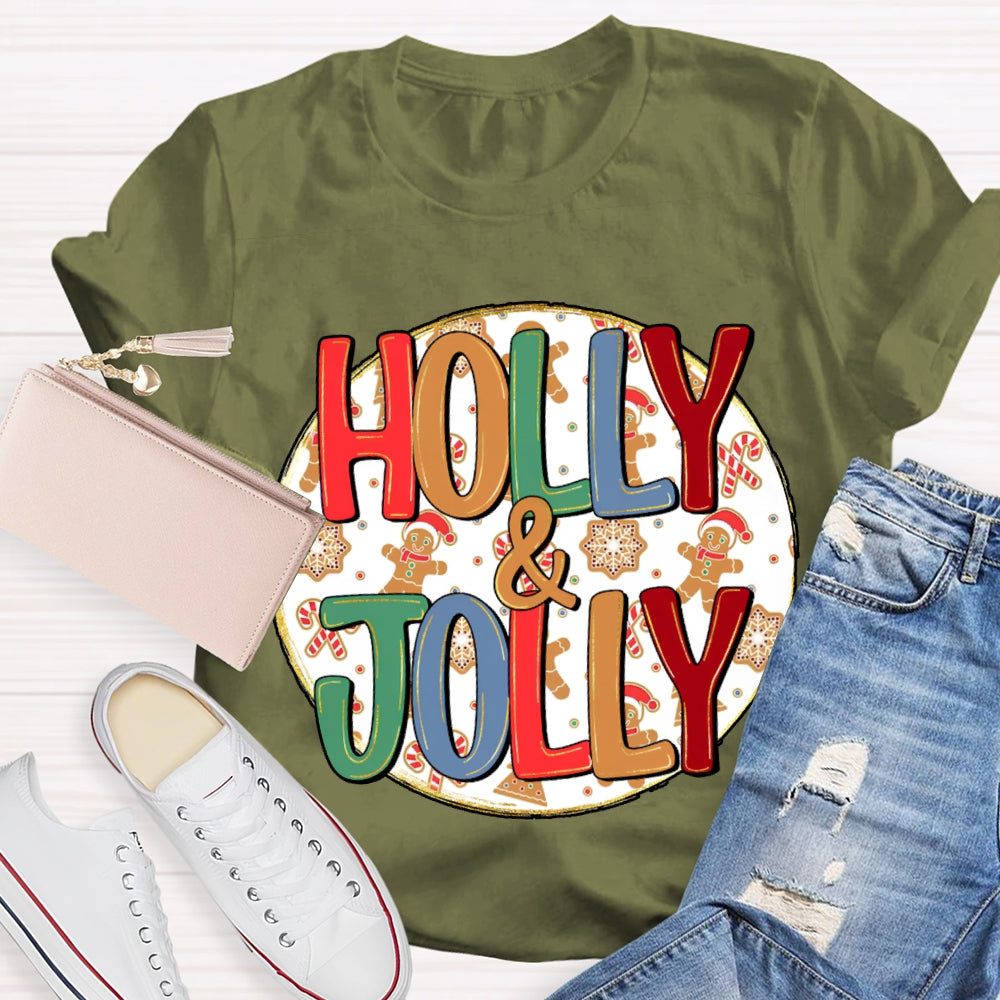Holly And Jolly Christmas Vibes Print T-shirt