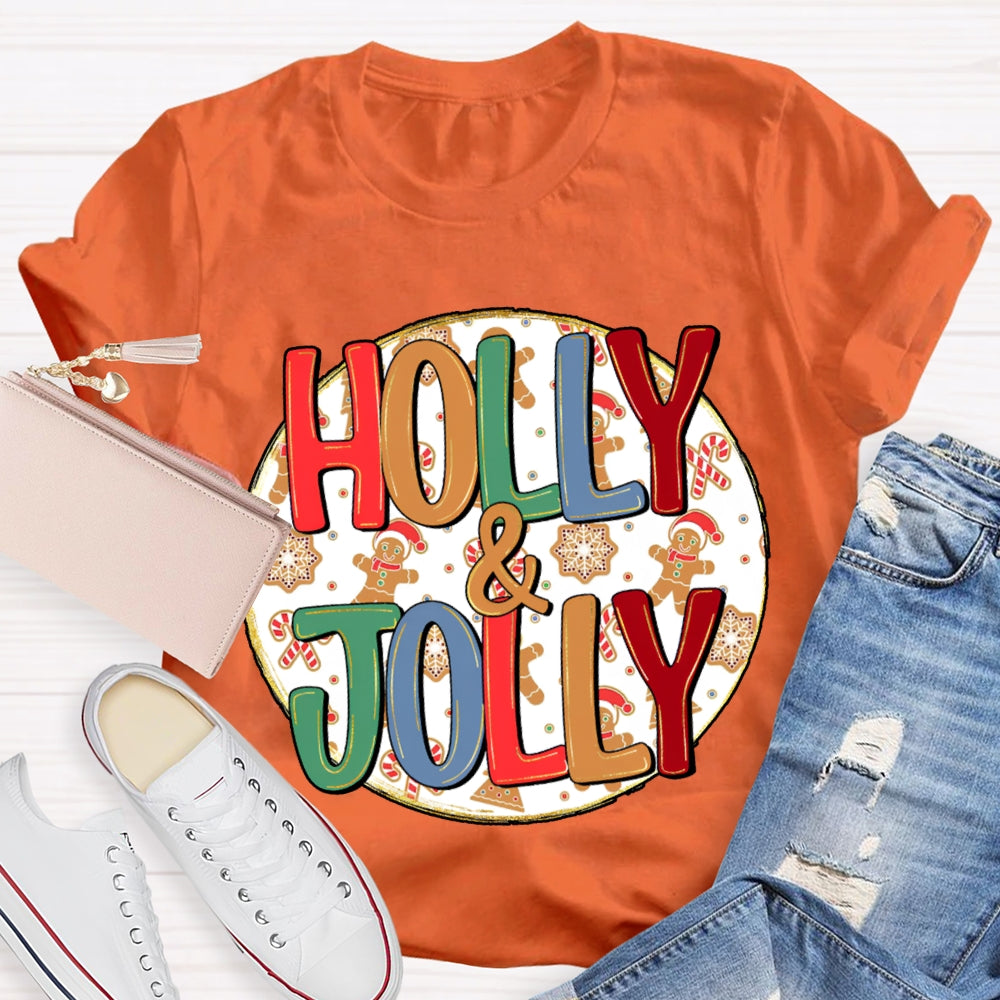 Holly And Jolly Christmas Vibes Print T-shirt