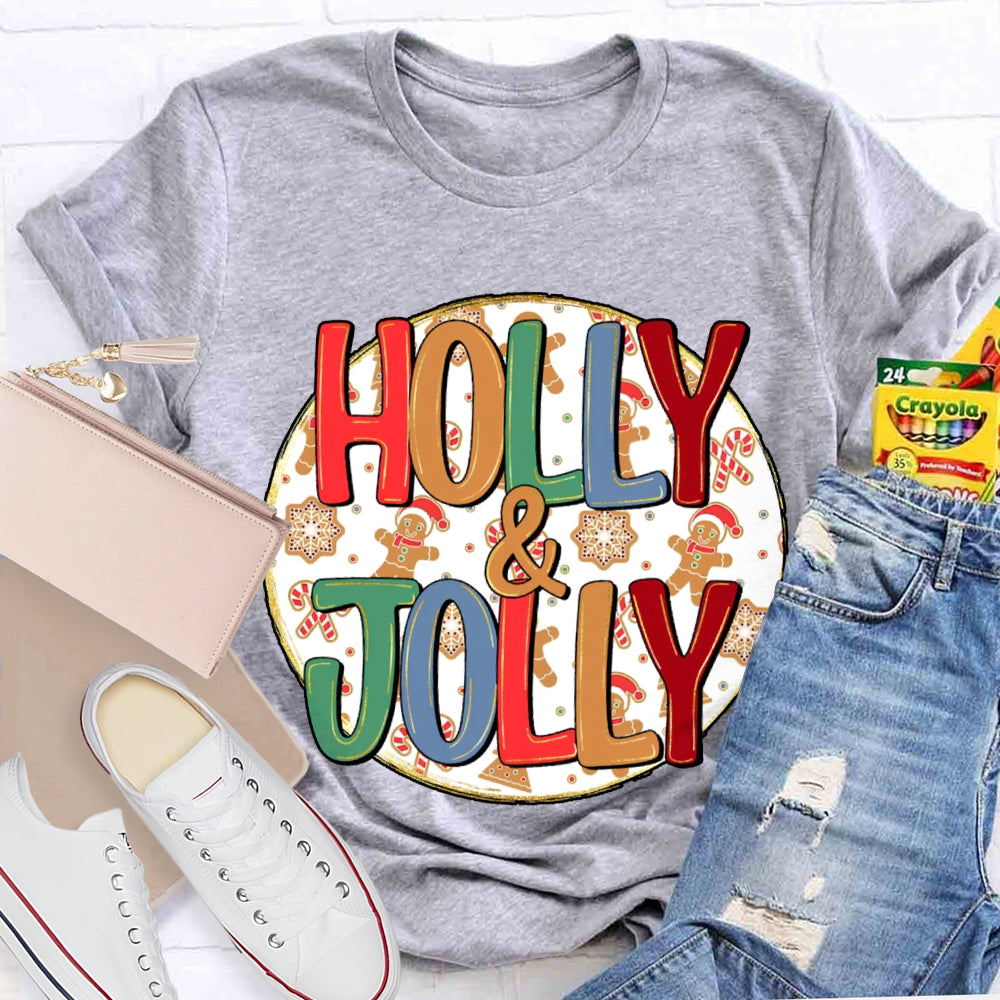 Holly And Jolly Christmas Vibes Print T-shirt