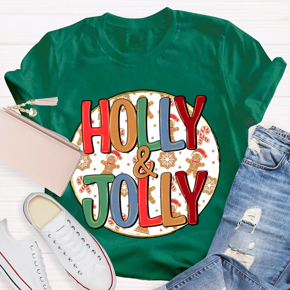 Holly And Jolly Christmas Vibes Print T-shirt