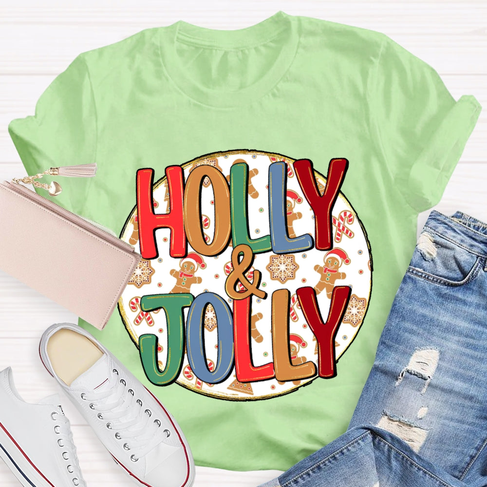 Holly And Jolly Christmas Vibes Print T-shirt