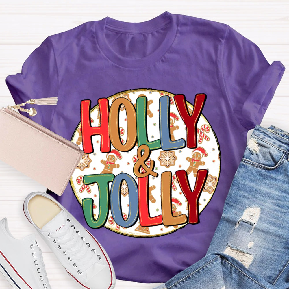 Holly And Jolly Christmas Vibes Print T-shirt