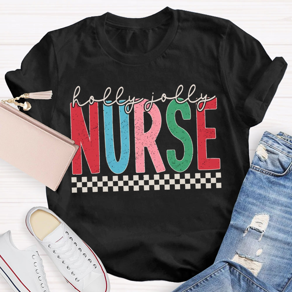 Holly And Jolly School Nurse Merry Christmas T-shirt