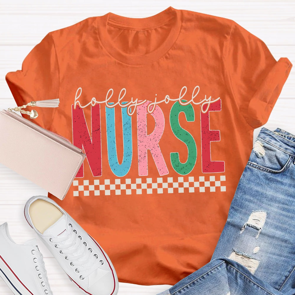 Holly And Jolly School Nurse Merry Christmas T-shirt