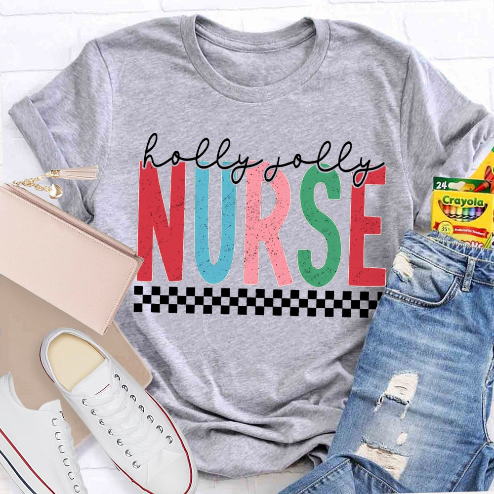 Holly And Jolly School Nurse Merry Christmas T-shirt