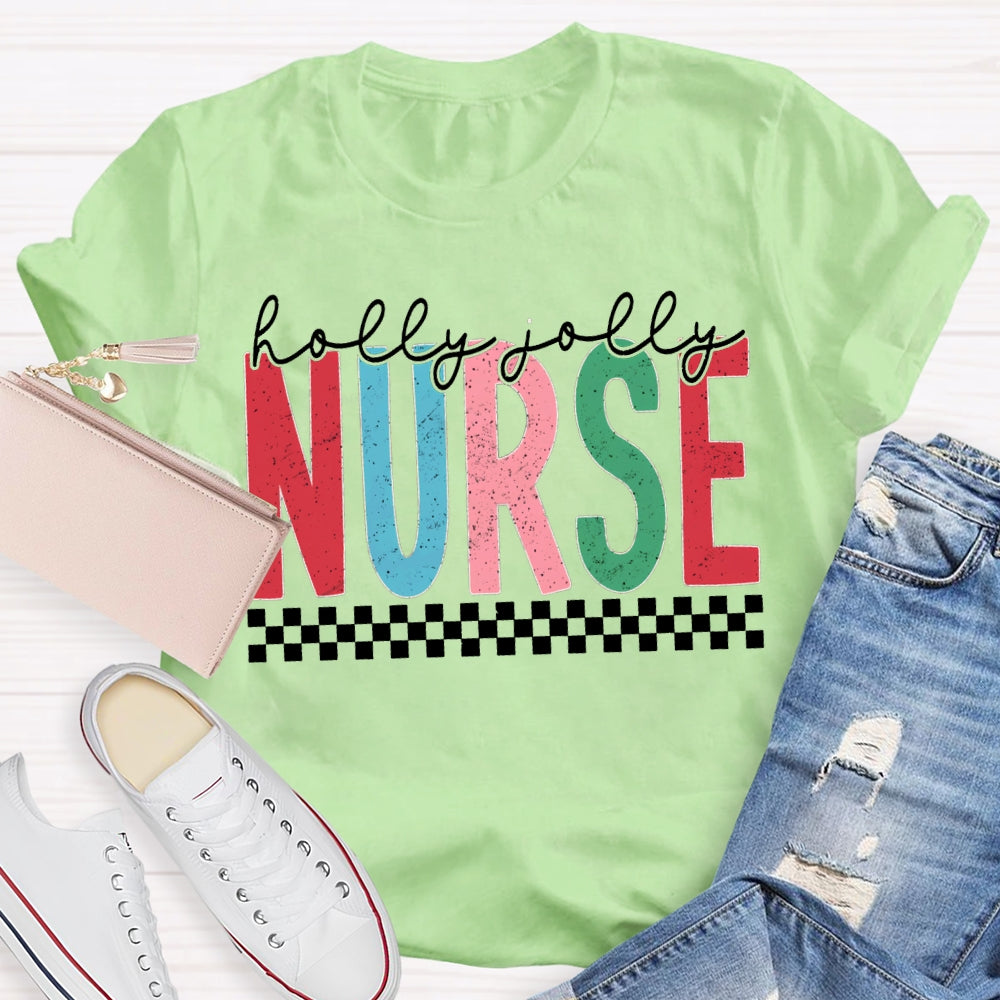 Holly And Jolly School Nurse Merry Christmas T-shirt