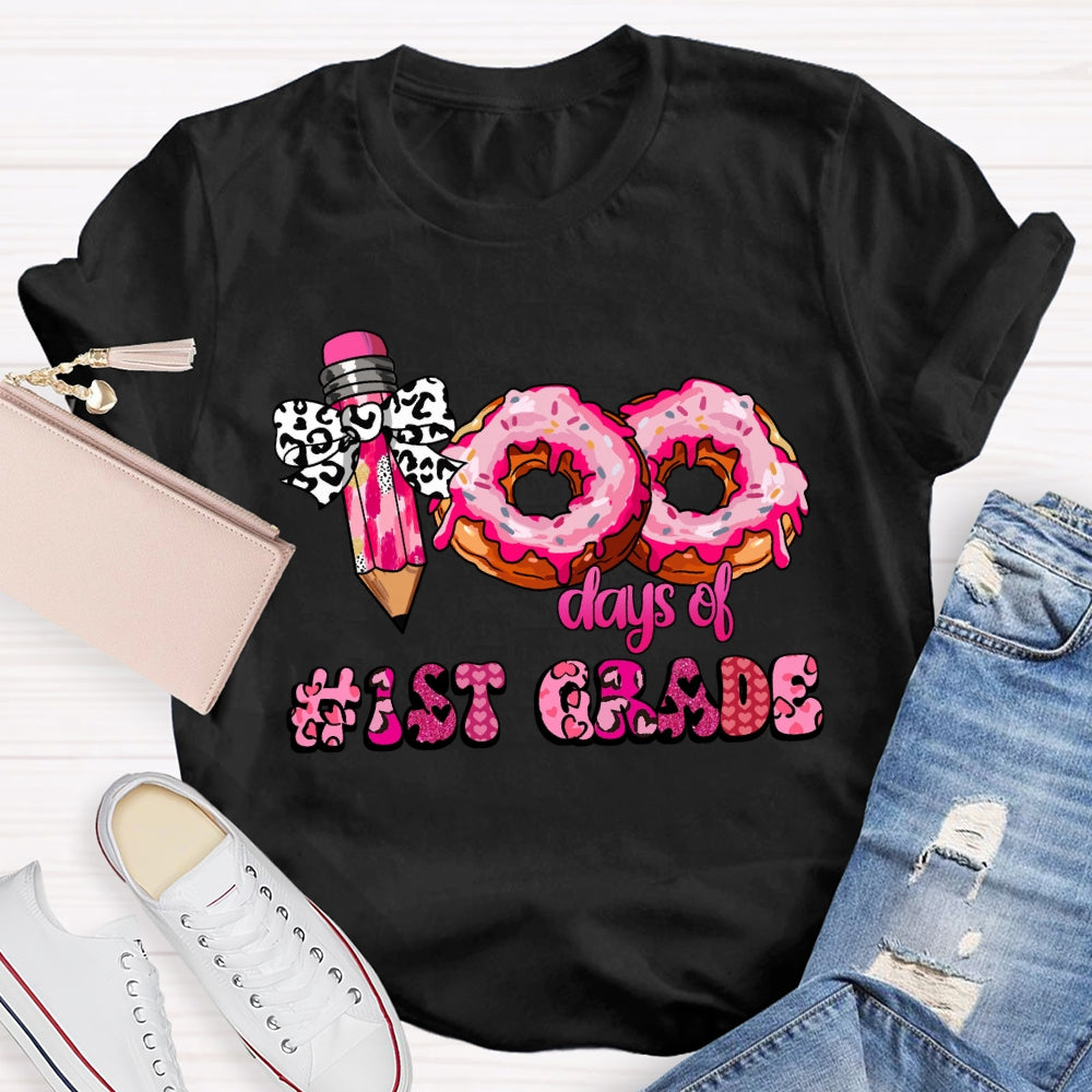 Personalized Grade 100 Days Of School Pink Donuts T-shirt