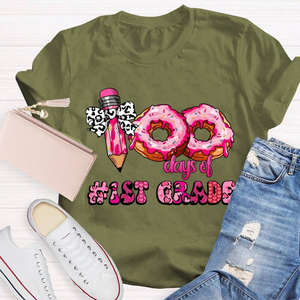 Personalized Grade 100 Days Of School Pink Donuts T-shirt