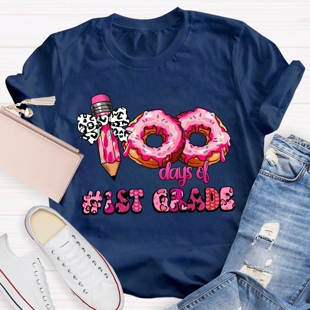 Personalized Grade 100 Days Of School Pink Donuts T-shirt