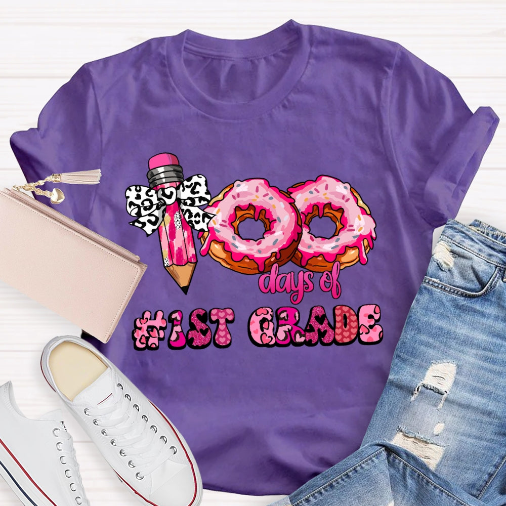 Personalized Grade 100 Days Of School Pink Donuts T-shirt