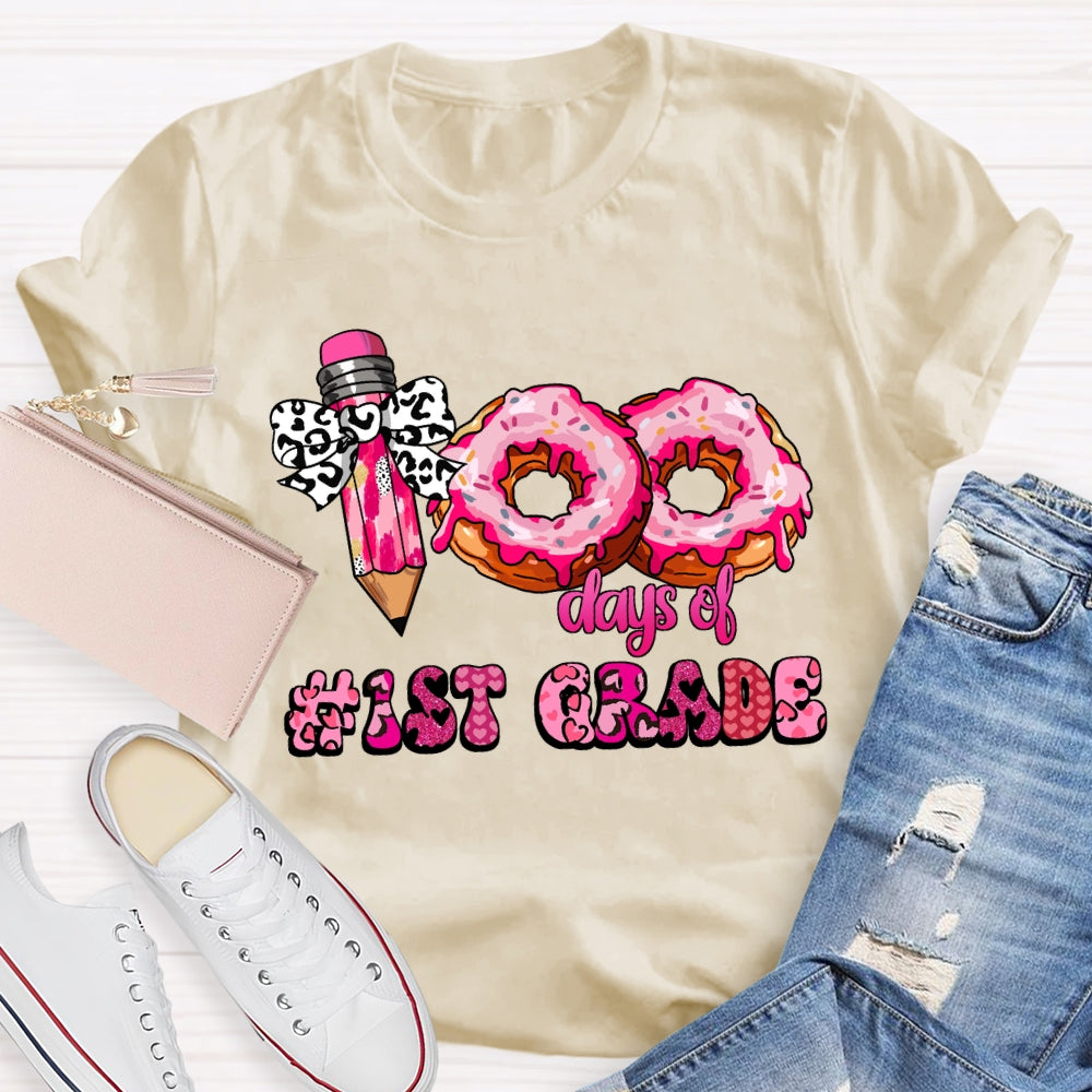 Personalized Grade 100 Days Of School Pink Donuts T-shirt