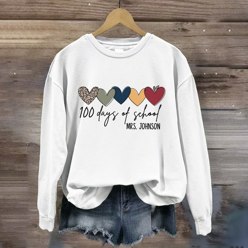 Personalized Name 100 Days Of School Colorful Hearts Sweatshirt
