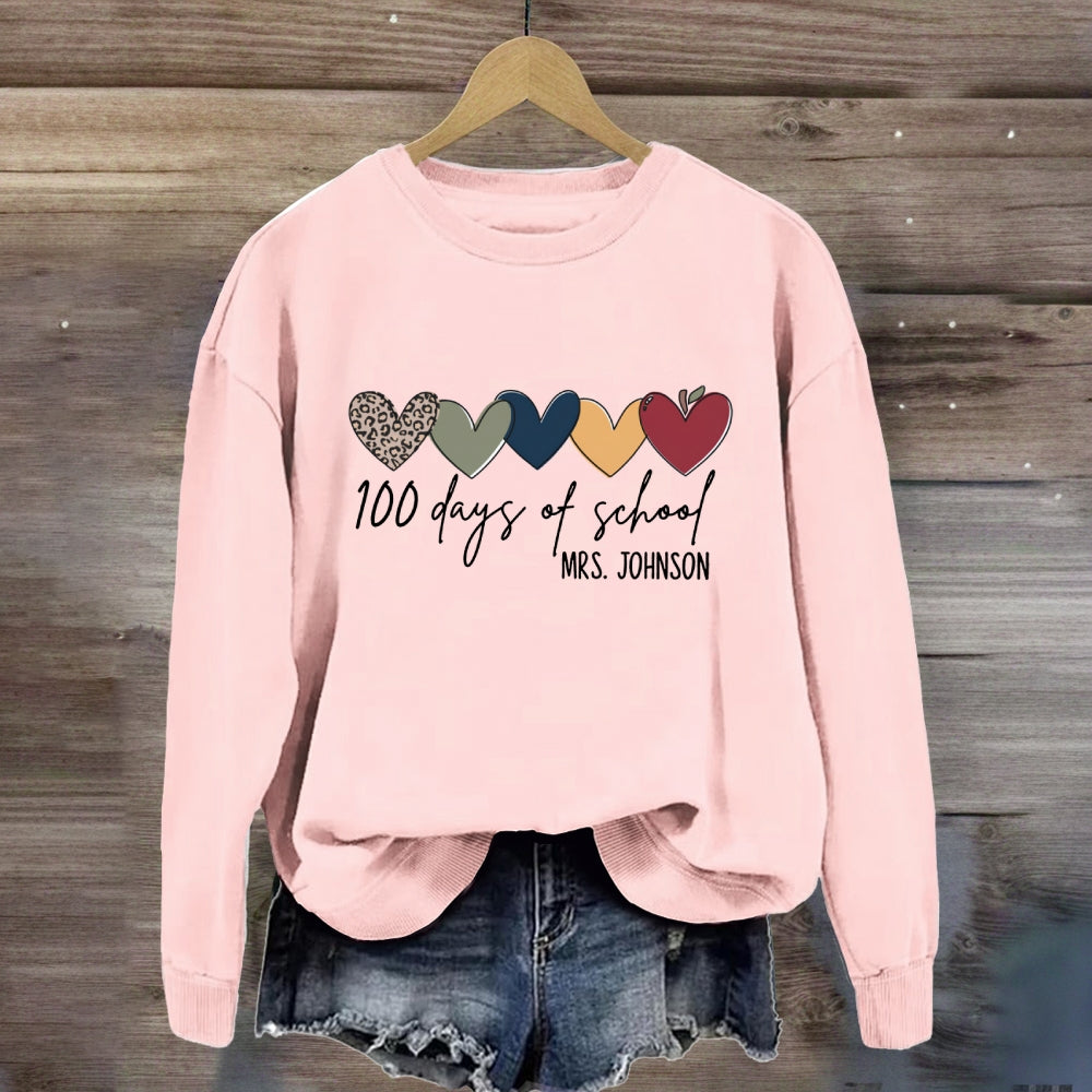 Personalized Name 100 Days Of School Colorful Hearts Sweatshirt