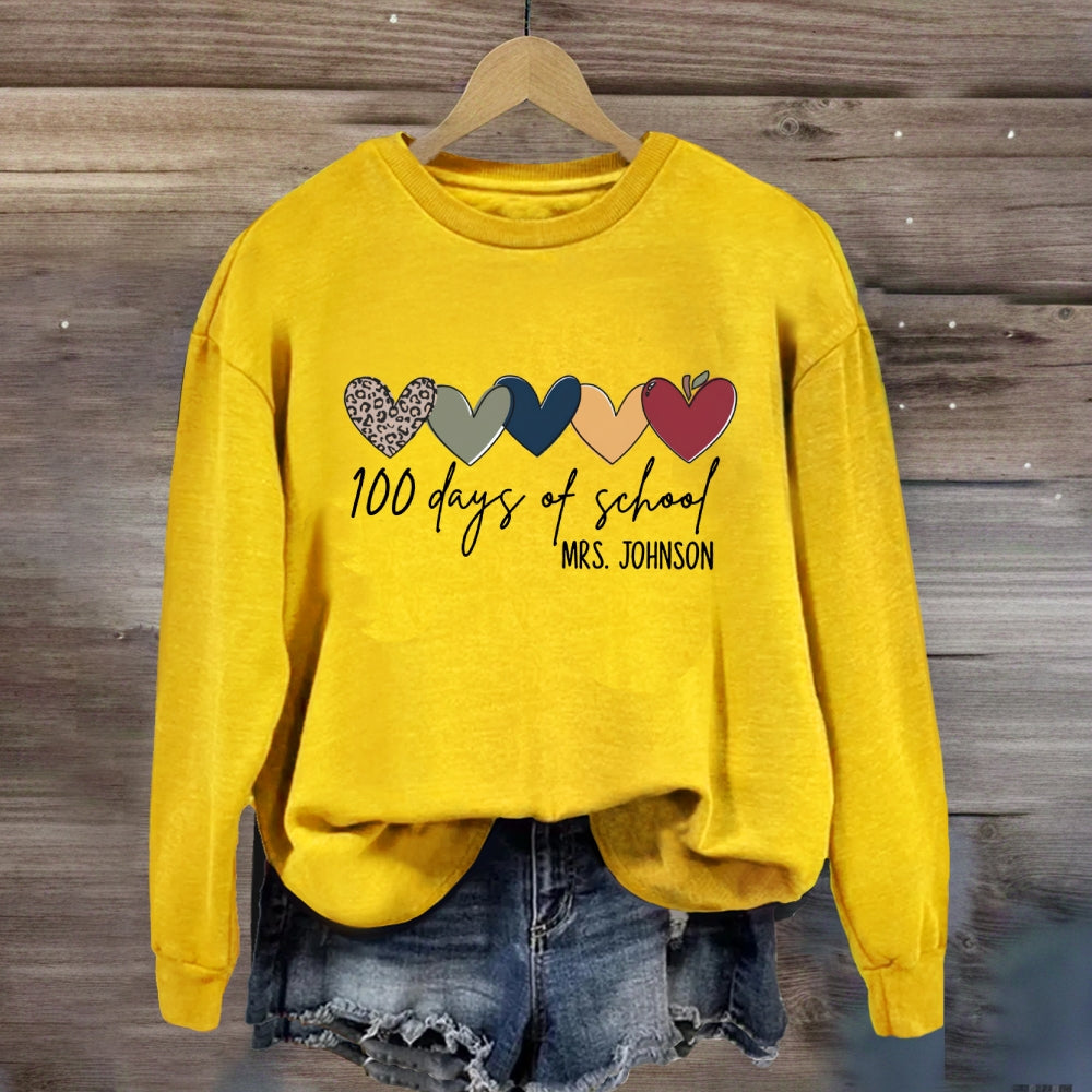 Personalized Name 100 Days Of School Colorful Hearts Sweatshirt