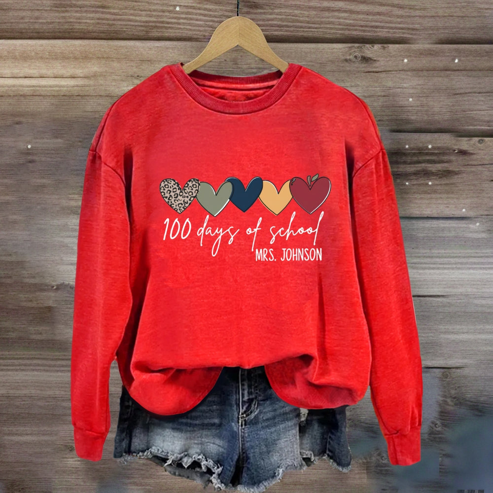 Personalized Name 100 Days Of School Colorful Hearts Sweatshirt