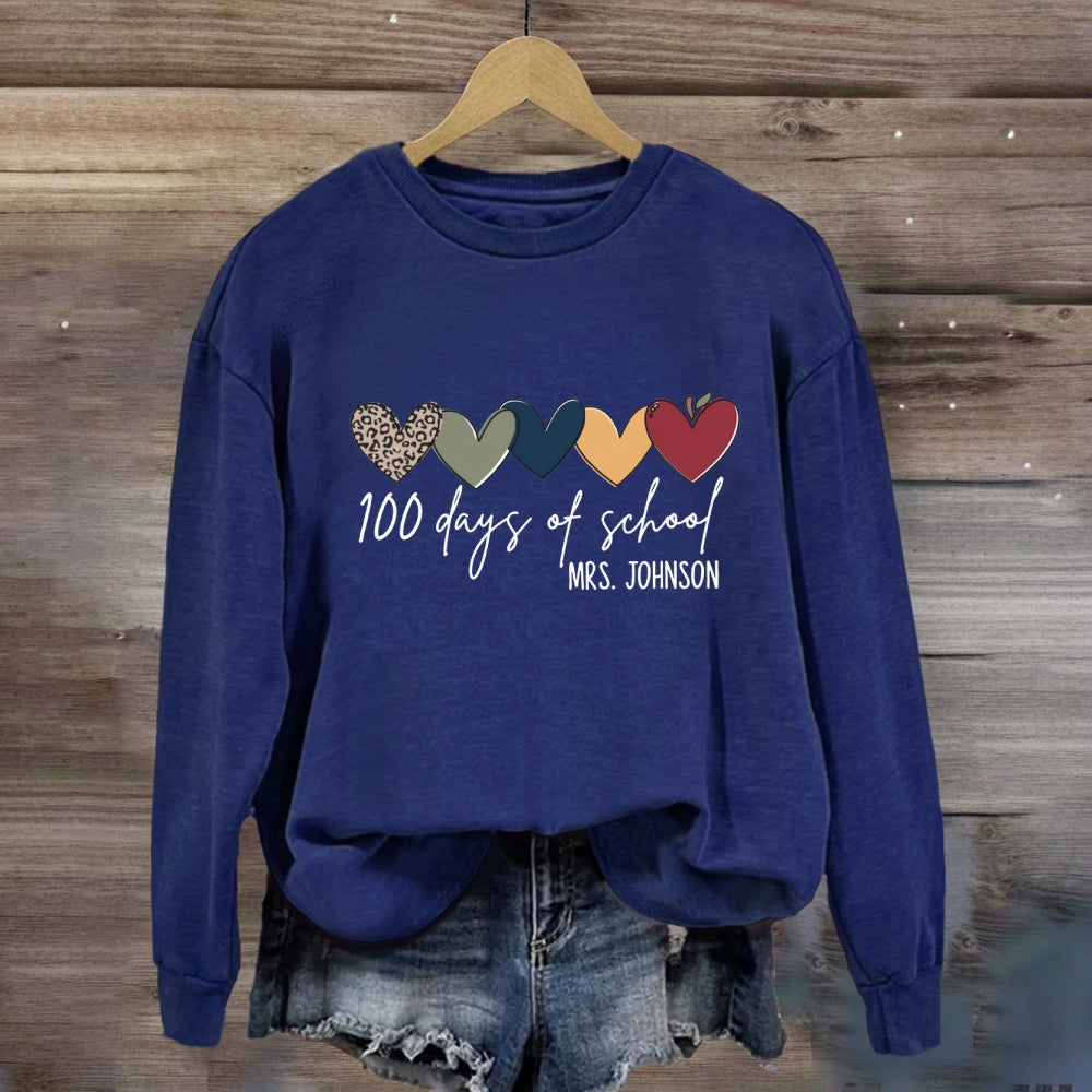 Personalized Name 100 Days Of School Colorful Hearts Sweatshirt