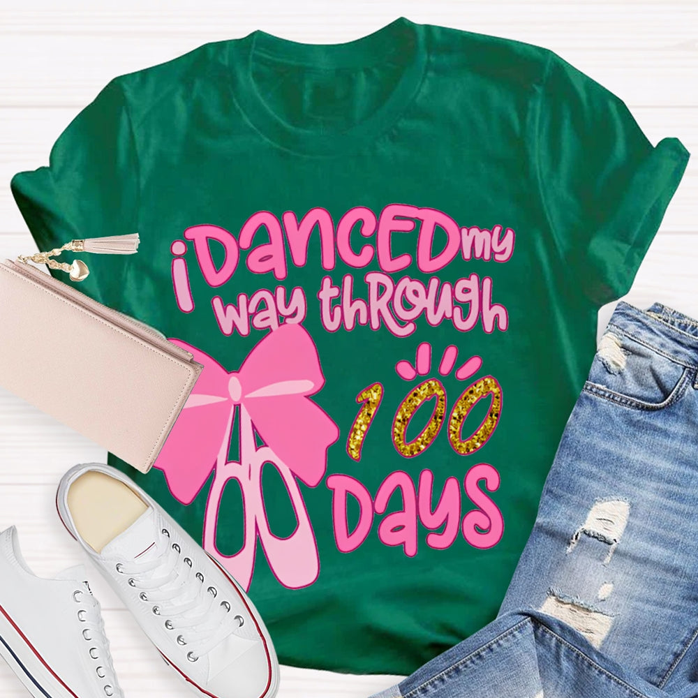 Danced My Way Through 100 Days Pink Bow Dance Shoes T-shirt