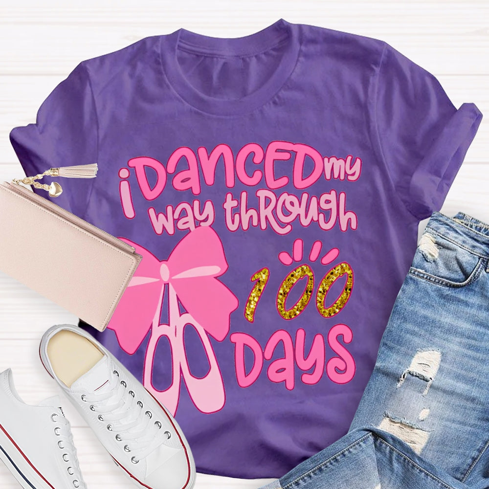 Danced My Way Through 100 Days Pink Bow Dance Shoes T-shirt