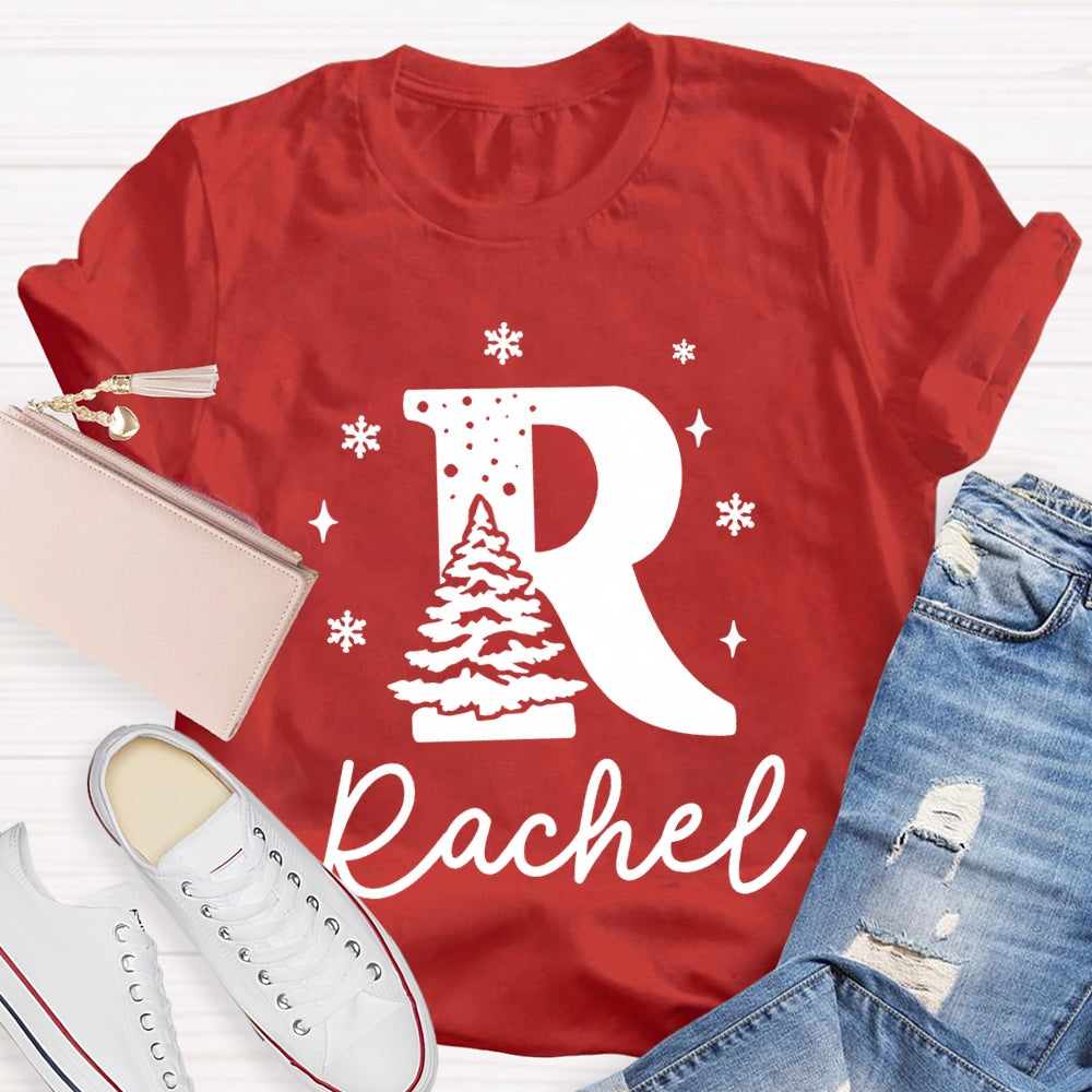 Personalized Name Christmas Tree And Snowflakes T-shirt
