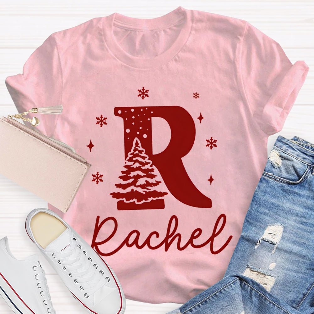 Personalized Name Christmas Tree And Snowflakes T-shirt