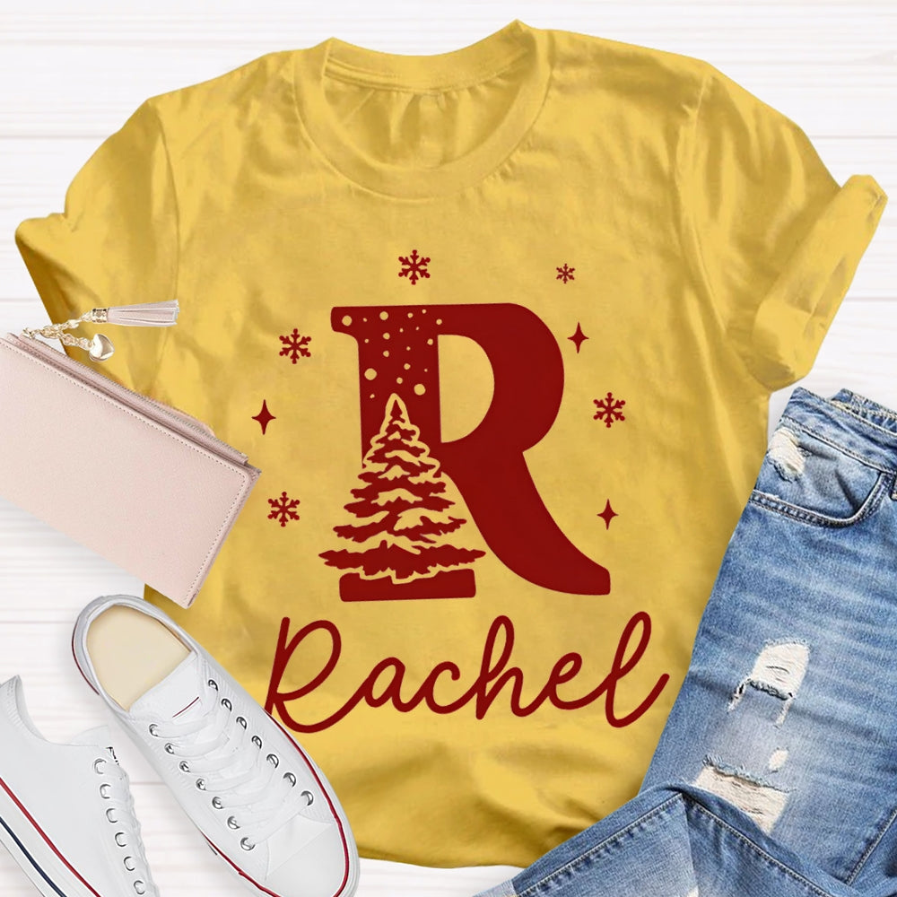 Personalized Name Christmas Tree And Snowflakes T-shirt