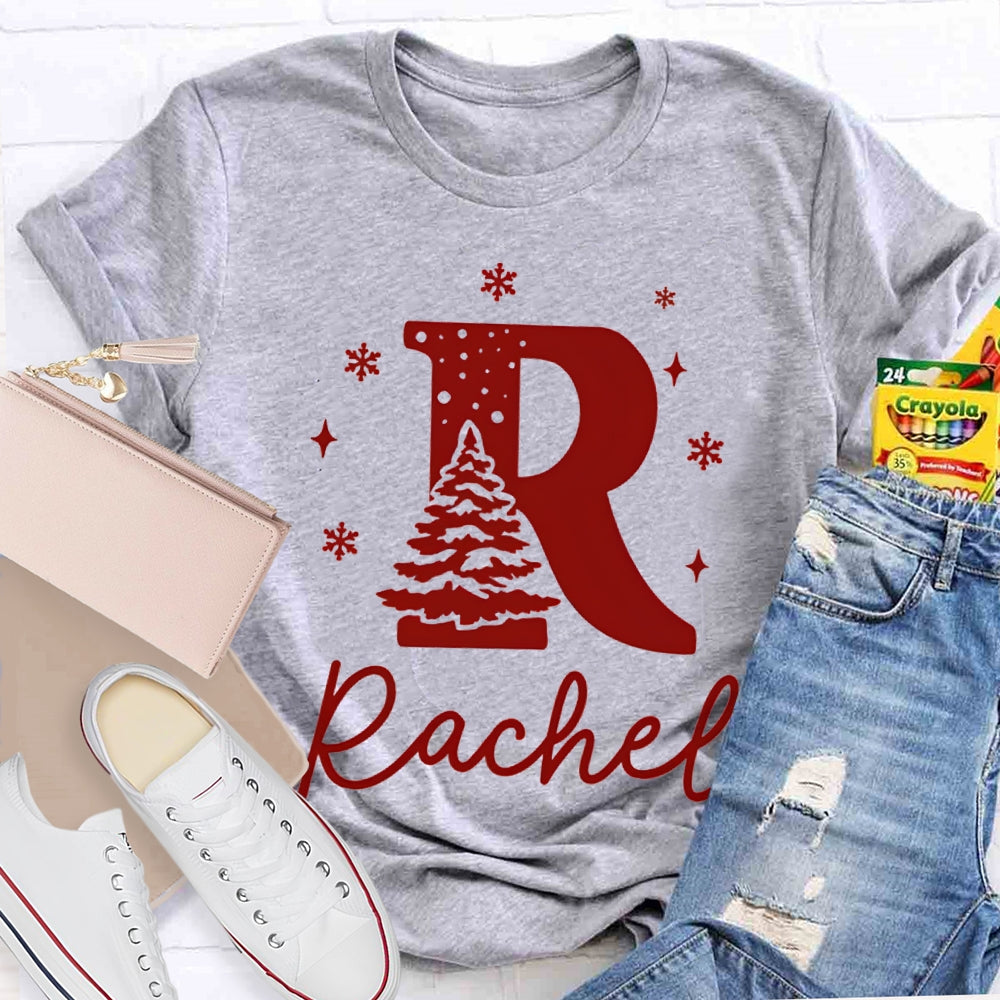 Personalized Name Christmas Tree And Snowflakes T-shirt