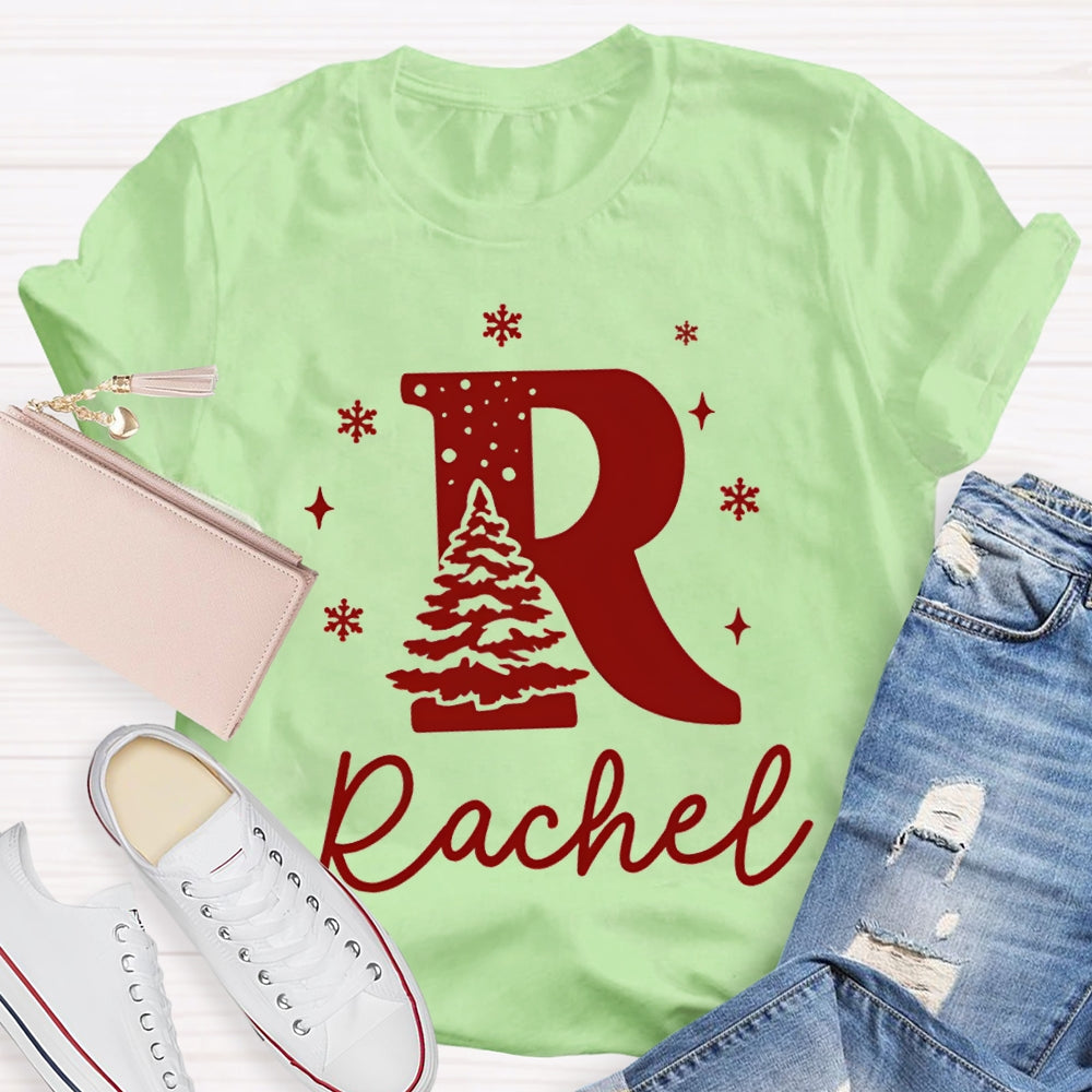 Personalized Name Christmas Tree And Snowflakes T-shirt