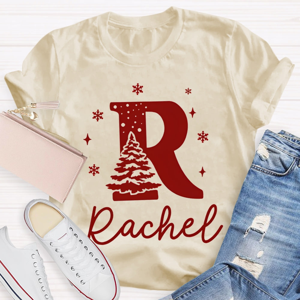 Personalized Name Christmas Tree And Snowflakes T-shirt