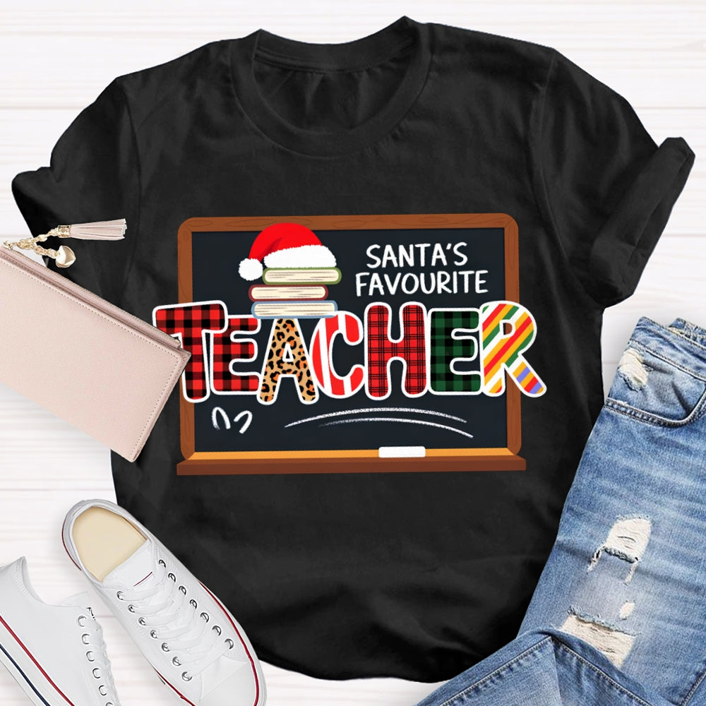 Santa'S Favorite Teacher Books And Santa Hats T-shirt