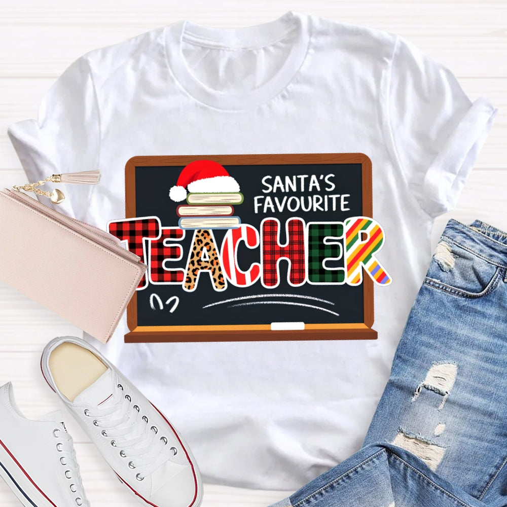 Santa'S Favorite Teacher Books And Santa Hats T-shirt