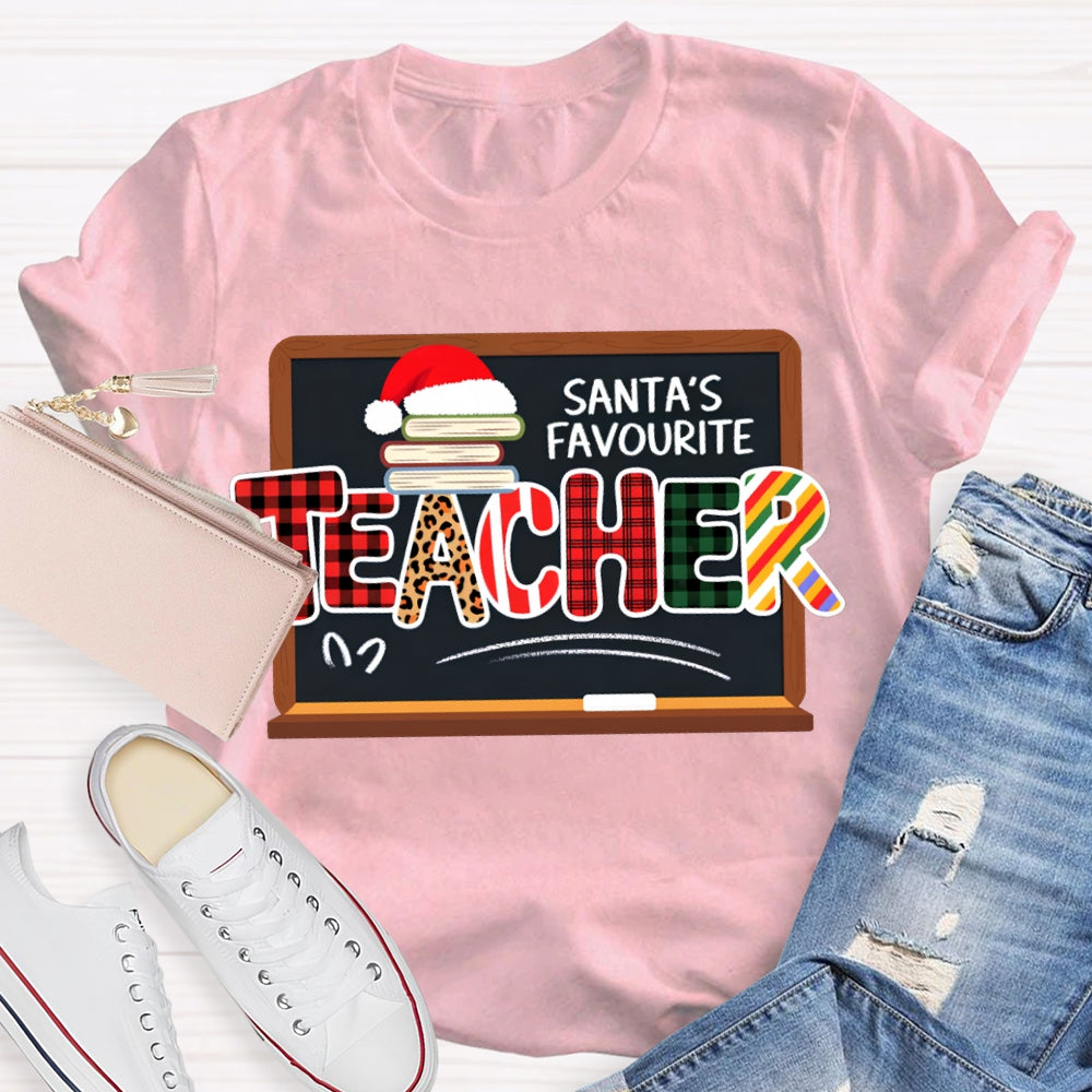 Santa'S Favorite Teacher Books And Santa Hats T-shirt