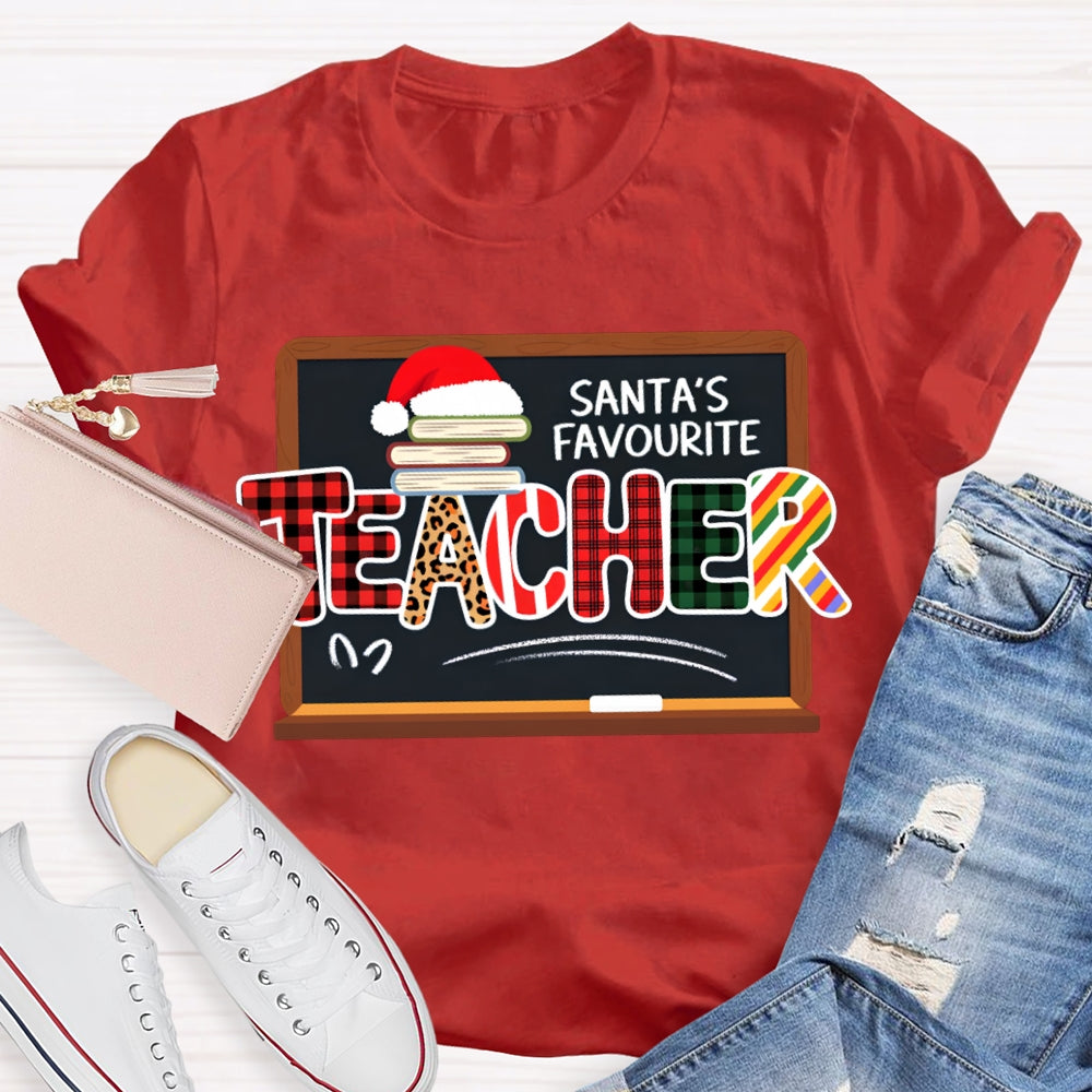 Santa'S Favorite Teacher Books And Santa Hats T-shirt